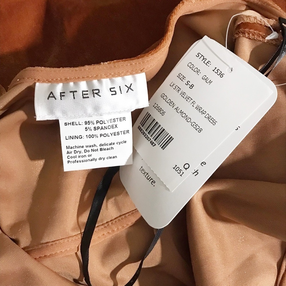 After Six 1536 Golden Almond Tan Velvet Wrap Maxi Evening Dress Pockets Small - Picture 8 of 8